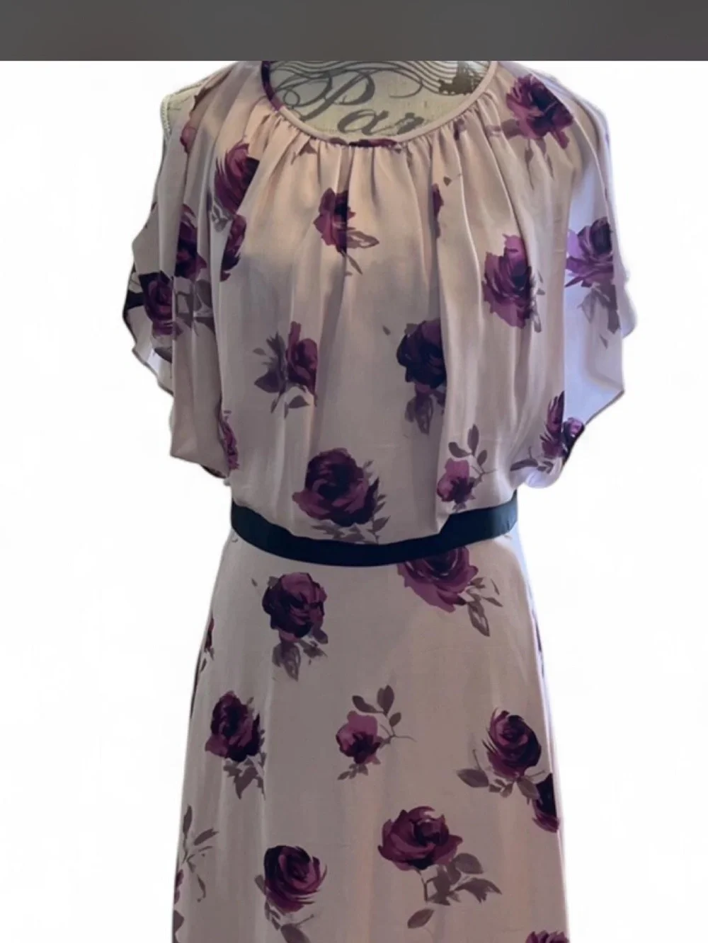 kate spade Lavender Floral Cold-Shoulder Midi Dress with Black Belt